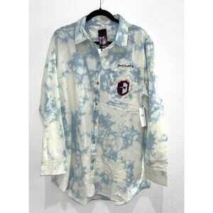 NWT Women's XL Denim New England Patriots Chambray Acid-Washed Long Sleeve Butto